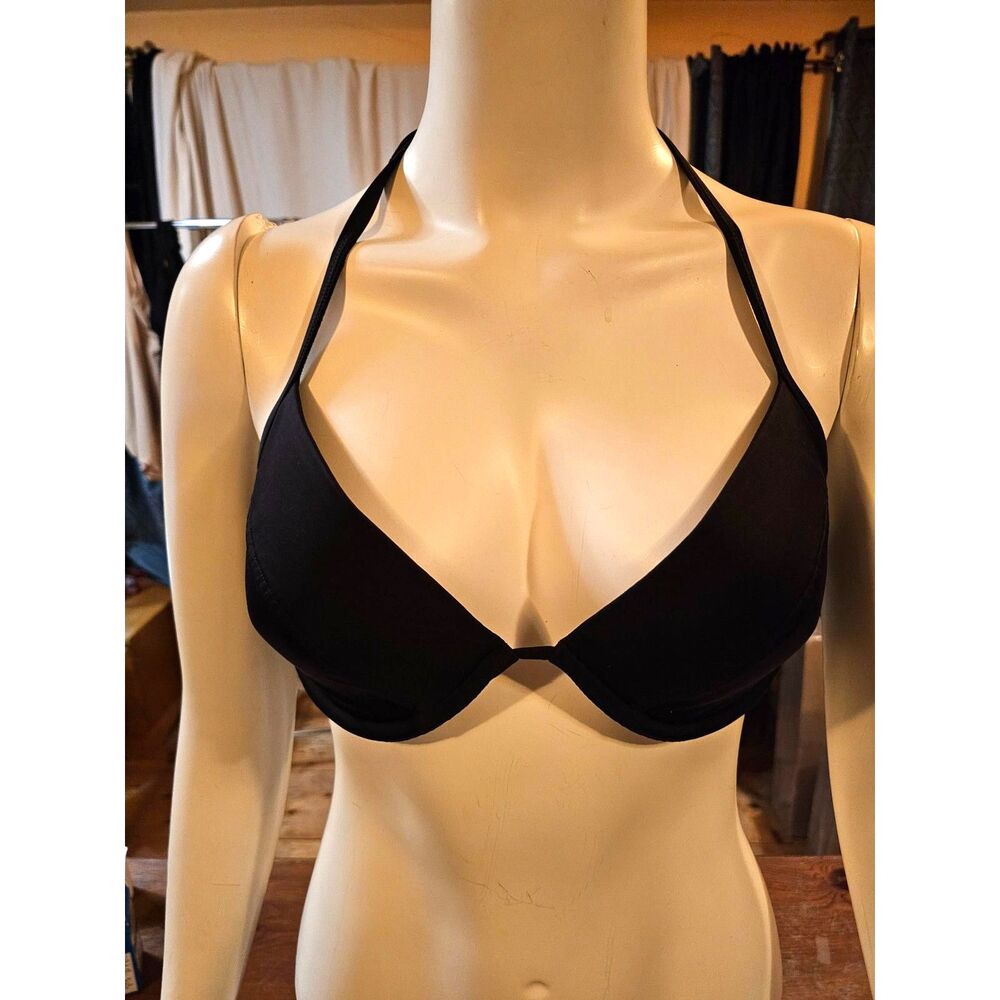 Victoria’s Secret Black Bikini Top 36D Underwire Halter Swim Top Push Up